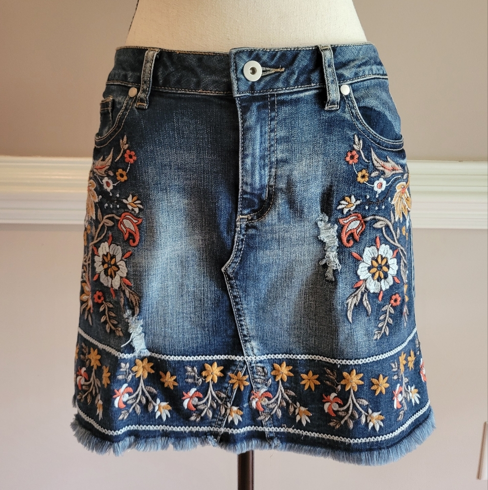 Altar'd State Blue Embellished A-line Mini Skirt